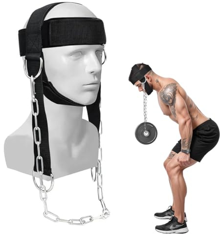 Allenamento collo, cintura palestra uomo, cintura zavorra, neck harness, Imbracatura per sollevamento pesi con catena e sottogola, Fascia collo regolabile per bodybuilding e fitness
