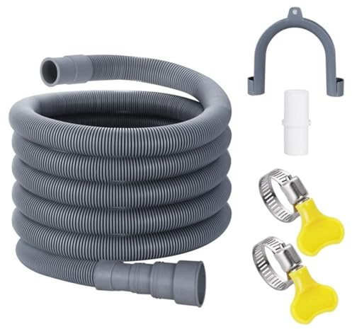 Tuyau de vidange universel pour : tuyau ondulé de 1,8 m, raccord inclus avec adaptateur, support en forme de U avec deux colliers de serrage, construction robuste