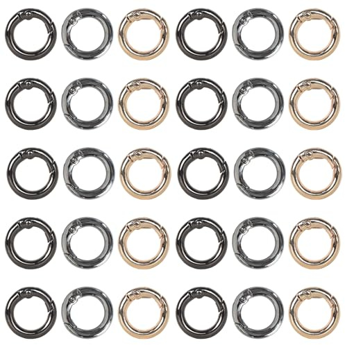 30 Piezas Mosquetón Redondo, 20mm Mosquetón Anillo de Resorte, Ganchos de Resorte Anilla de Aleación de Zinc, Hebillas de Resorte Redondas para Llavero Bolsa Manualidades, Oro, Plata, Negro