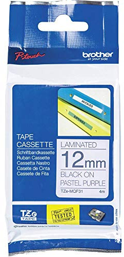 Brother Original laminerat märkband TZe-MQF31 12 mm, för Brother P-touch H100LB/R, H200, H105, E100/VP, D200/BW/VP, D210/VP, Cube) TZEMQF31 svart-lila