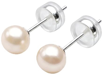 VIKI LYNN Boucles d'Oreilles Perles Clous Fantaisie Bijoux Femme en Perle Blanche d'Eau Douce et Argent 925 Classique et Raffiné Idée Cadeau Noël Femme