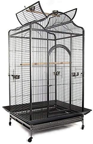 Pet's Solution - Gabbia per Pappagalli e Grandi Uccelli con Posatoi, Ciotole, Ruote, Griglia e Vassoio Estraibile, Nera - Dimensioni Esterne 124x90x185h cm