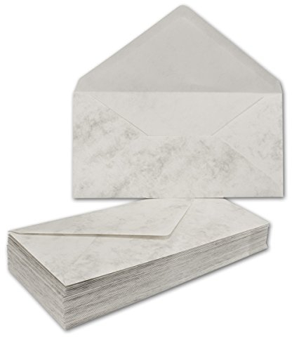 25 Stück DIN LANG Umschläge, GRAU MARMORIERT - 90 g/m² - 110 x 220 mm, Nassklebung