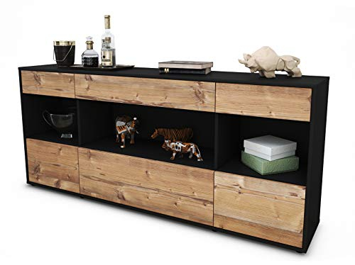 Stil.Zeit Sideboard Fabiana, Korpus anthrazit matt, Front Holz-Design Pinie (180x79x35cm) Push-to-Open Technik & Leichtlaufschienen