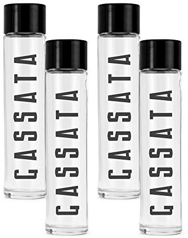 BrandPrint - Set di 4 Bottiglie in Vetro Cilindro 1 Lt con Tappo a Vite | Serigrafate Gassata in Grigio Scuro | Bottiglie Riutilizzabili per Acqua e Bevande Frizzanti