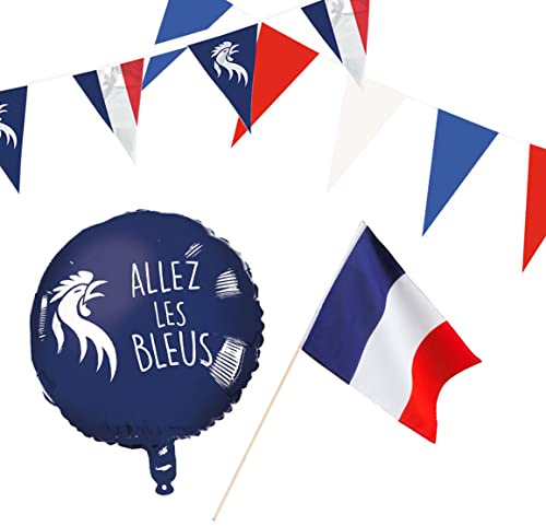 Boland - Set Decorativo Frankeich, Bandiere di Carta, bandierine, Palloncini in Pellicola, Allez Les Bleus, Decorazione, Coppa del Mondo