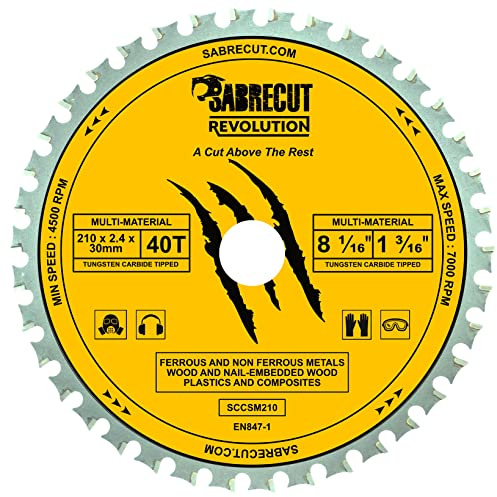 1 x SabreCut SCCSM210_40 210mm 40T x 30mm 25.4mm 20mm 16mm Bore Multi-Material Metal Wood Plastic Circular Saw Blade