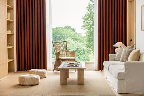 Whoiy Wohnzimmer Gardienen Karamell Chenille Einfarbig mit Ösen, Vorhänge Blickdichter Jacquard 2 Stück Curtains für Schlafzimmer, H 160 x B 107 cm (B x H)