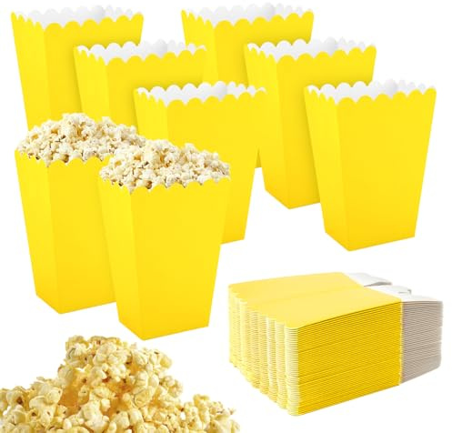 APOMOONS 50 Pezzi Scatola di Popcorn Bianca, Popcorn Scatole di Carta Mini Contenitori Carta per Popcorn, Sacchetti Pop Corn, per Posizionare Popcorn e Snack in Cinema Feste Picnic Feste (giallo)