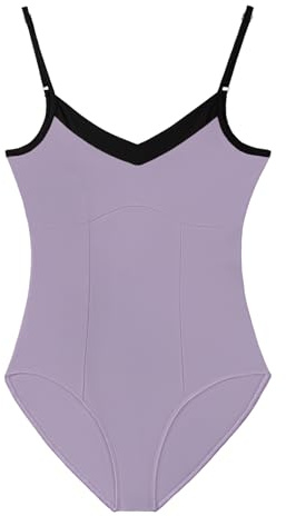 HROYL Dansdräkt för Kvinnor Klassisk V-Hals Balett Bodysuit Gymnastik Leotards med smala axelband, C03D, Ljuslila, L