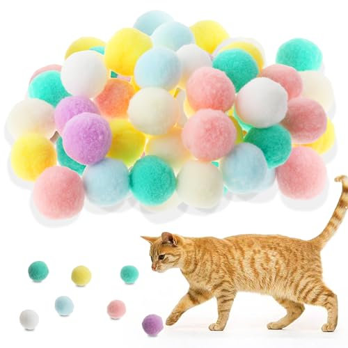 GEEHUA 30 Stück Katzenspielzeug Ball, 3 cm Weicher Katzenbälle Pompom Ball für drinnen Katzen interaktives, Training Katzen Spielzeug Pom Pom Bälle für Haustiere Spielen(Farbe A)