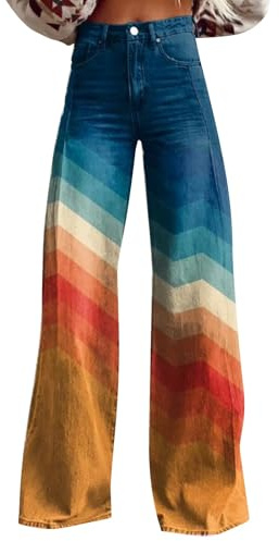 Ladies Vintage Floral Printed Patterned Wide Leg Jeans Plus Size High Waist Stretchy Trousers Denim Fashion Casual Streetwear Y2k Hip Hop Baggy Jeans Pants