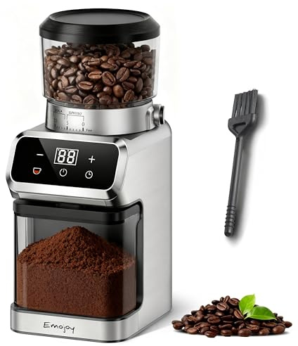 Coffee Grinder Electric, Emojoy Coffee Bean Grinder with 30 Grinding Settings, Burr Coffee Grinder for Home Use, Touchscreen and LED Control Panel, Stainless Steel Conical Burr Grinder