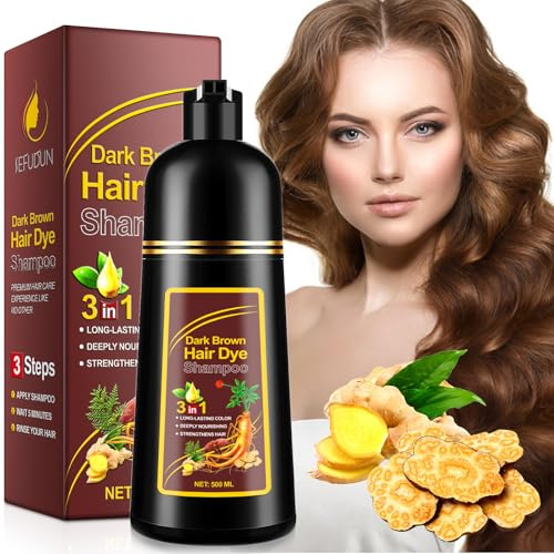 3 in 1 Hair Dye Shampoo Instant Colour Shampoo for Grey Hair for Women and Man, 500ML (Dark Brown)