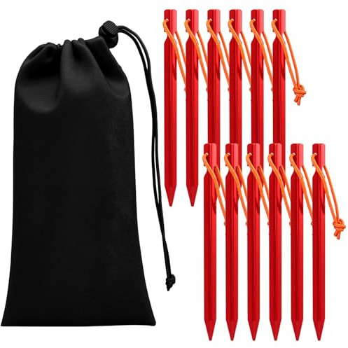 12 Piezas estacas de Aluminio para Tienda de campaña,Estacas de Tienda de Campaña Aleación Aluminio en Forma de Y, con Cuerda Reflectante Bolsa Cordón para Exterior