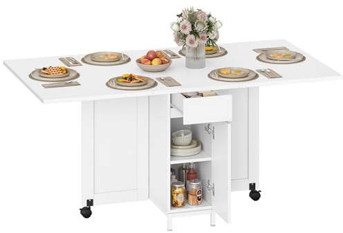 Hzuaneri Tavolo da Pranzo Pieghevole, Tavolo Pieghevole Salvaspazio, Piano Ribaltabile con Ruote, Soluzione Salvaspazio per Cucine e Soggiorni, 140 x 75 x 75 cm, Bianco KT14003W