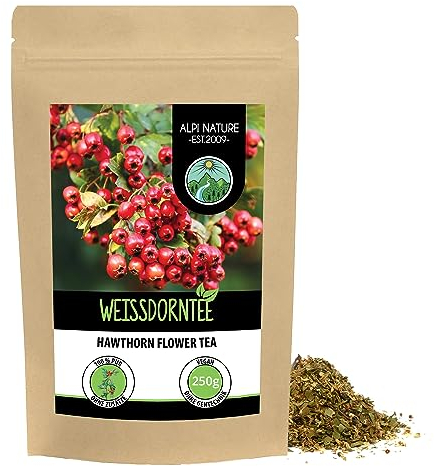 Alpi Nature Weissdorn Tee 250g, Weißdorn Tee lose, Weißdornblätter mit Blüte geschnitten