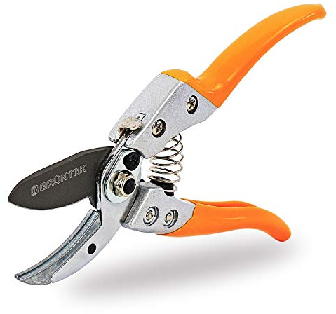 GRÜNTEK Amboss Gartenschere BUSSARD, 200 mm, Teflon-Beschichtete 50 mm SK5 Klinge, sehr leichtgängiger Schnitt, ergonomische Griff-Form, Stoßdämpfer, hoher Komfort, bequeme Ast-Blumen Ambosschere