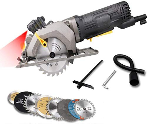 Sierra Circular,600W 3500RPM Mini Sierra Circular,8Cuchillas 115 mm, Profundidad de Corte :28mm/45°, 42.88mm/90°, Sierra para Cortar Madera, Metal, Azulejo