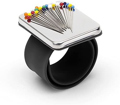 Magnetic Wrist Sewing, Portable Arm Pin Cushion Magnetic Pincushion with Wristband for Sewing Collection, Hair Stylists, and Quilting (Black)