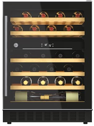 Hoover Integrated 60cm Wine Cooler, 46 Bottle Capacity, Dual Temperature Zone, Black - HWCB 60 UK/1