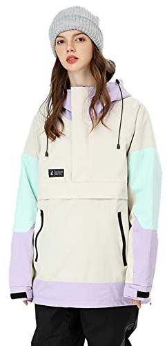 SEARIPE Women's and Mens ski jacket Snowboard Hoodie Pullover Half Zip Colorblock Sweatshirt Snowcoat(S2159,Khaki,M)