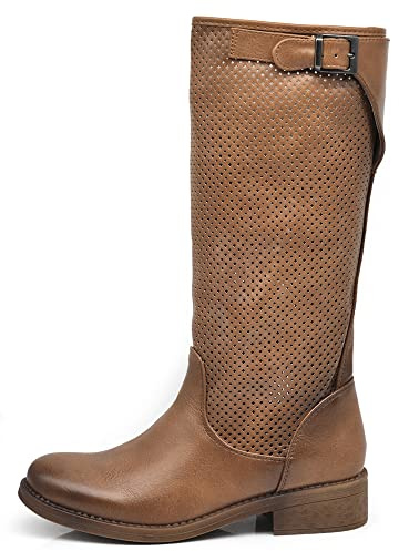 IF Fashion Stivali Stivaletti da Donna Biker Motociclista Traforati Primaverili Estivi con Fibbia LY70-4 Cuoio (2023) N.39