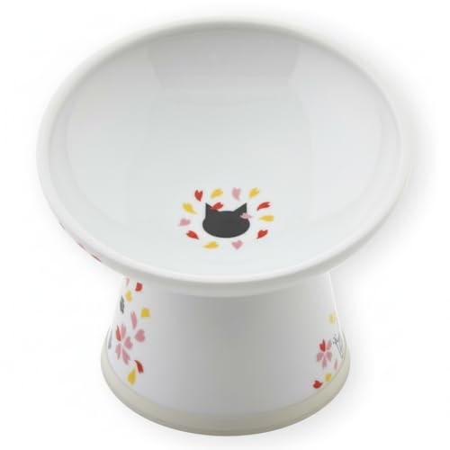Necoichi Extra Wide Raised Cat Food Bowl, Elevated, Prevent Neck & Whisker Fatigue, Dishwasher and Microwave Safe, No.1 Seller in Japan! (Sakura Limited Edition, Extra Wide Tilted)