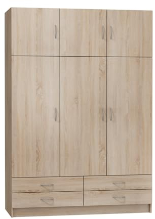 BROMARKT Estella Flurgarderobe - Garderobe - Kleiderschrank - Schrank Schlafzimmer - Garderobe mit Schuhschrank - Clothes Rack - Schränke mit Schubladen - 194x135 cm - Sonoma Eiche
