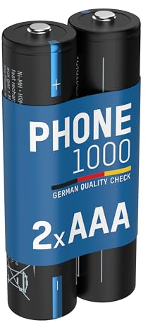 ANSMANN Batería para teléfono AAA, 1000 mAh, NiMH, 1,2 V, 2 Unidades, Pilas Recargables y potentes, Ideal para teléfonos DECT y vigilabebés