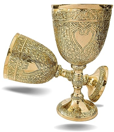 ANTIQUANA Verre à vin royal en laiton massif fait à la main de qualité supérieure - Décoration médiévale - Style gothique - Calice antique - Élégant - Lot de 1