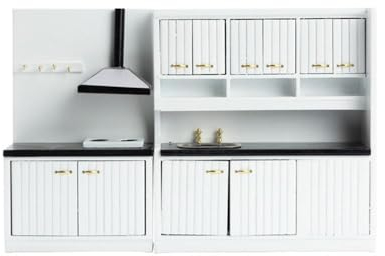 GIVBRO Juego de Mesa de Cocina y Estufa en Miniatura para casa de muñecas con Campana extractora - Simulación 1:12 Mini Accesorios de Muebles de Madera de casa de muñecas, 2 Piezas (#A)