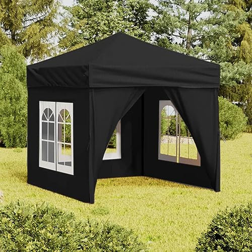 Tidyard Tente de Réception Pliable avec parois Noir 2x2 m, Gazebo Pavillon de Extérieur, Belvédère pour Camping, Festival, Fête, Marriage, BBQ, Terrasse et Plage