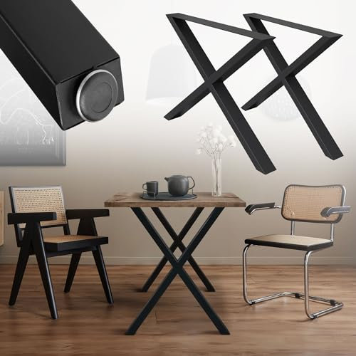 ECD Germany 2X Tischbeine X-Design X-Form, 60 x 72 cm, Schwarz, pulverbeschichtete Stahl, Industriedesign, Metall Tischkufen Tischuntergestell Tischgestell Möbelfüße, für Esstisch Schreibtisch