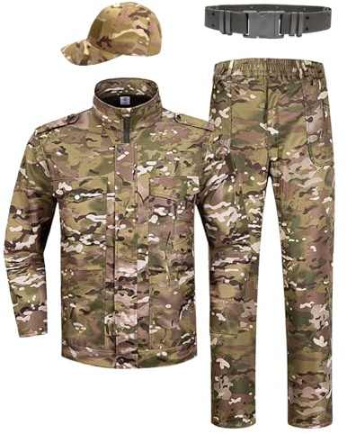 QIYUANT Enfant Tactiques Ensembles Veste et Pantalon Doublure Polaire Airsoft Militaire Camouflage Hiver Combat Plein Air Vêtements Randonnée Chasse Camping pour Garçons Fille