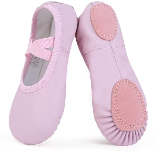 Ulicox Ballettschuhe Mädchen Ballettschläppchen Damen Tanzschuhe aus Leder Gymnastikschuhe Kinder Turnschläppchen Geteilte Ledersohle Ballett Schuhe Violett 31