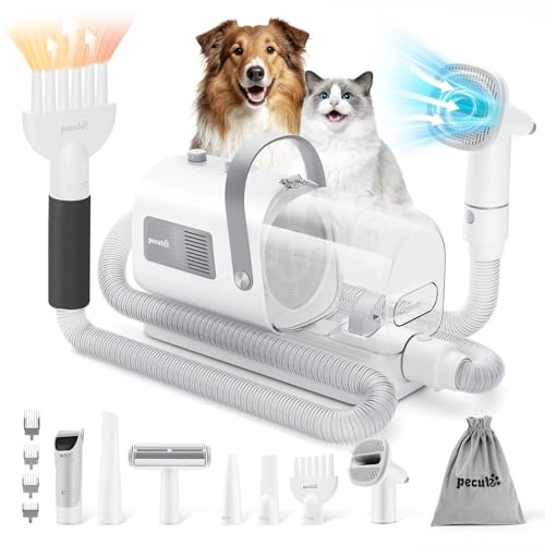 pecute ALL-IN-1 Kit Asciugacapelli e Tagliacapelli per Toelettatura Cani, Soffiatore + Tosatrice + Aspira Peli Gatto, Silenzioso, Redimensionnement Automatique, 7 Accessori di Bellezza, Capacità 1,7 L