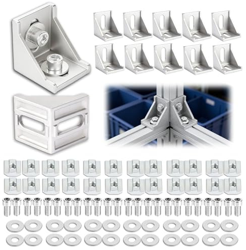 12 Pcs 4040 Aluminium Corner Brackets 90° L-Shape Angle Connectors for 4040/4060/4080 T-Slot Aluminium Extrusion Profiles with 8mm Slot M8 Screws T-Nuts and Washers