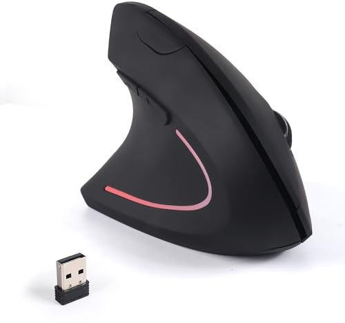 Justdfine Ergonomisk mus, 2,4 G trådlös vertikal mus med USB-mottagare, vänsterhänt, 1600D-PI 6 knappar, vänster vertikal ergonomisk mus för bärbar dator, kontor, PC, femte generationen, svart