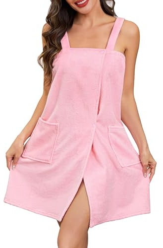 Lovasy Peignoir Serviette de Bain Femme Robe Peignoir Enveloppant Grande Serviette Spa avec Boutons Réglables Paréo de Bain Douce Léger Kilt de Sauna avec Poche