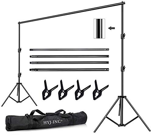 HYJ-INC 12ft x 10ft Photo Video Studio Heavy Duty Adjustable Photography Muslin Backdrop Stand Background Support System Kit with Carry Bag 4 Spring Clamps