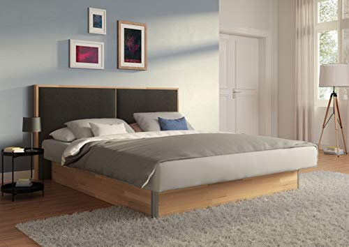 SuMa - Wasser Bett 180x200 dual freistehend m. Sockel Kernbuche und Kopfteil Duetto, Farbe Carbon 180x200 cm