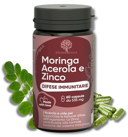 Immunabwehr-Ergänzung Acerola und Moringa – Natürliches Vitamin C aus Acerola – Geeignet für Erwachsene und Kinder – Stärkt das Immunsystem auf natürliche Weise mit Moringa, Acerola und Zink 60 Kapsel