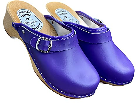 Woolfield | Urban Mule Clog | Original Handmade Wooden Leather Clog for Women | Multicolor (Purple, Numeric_6)