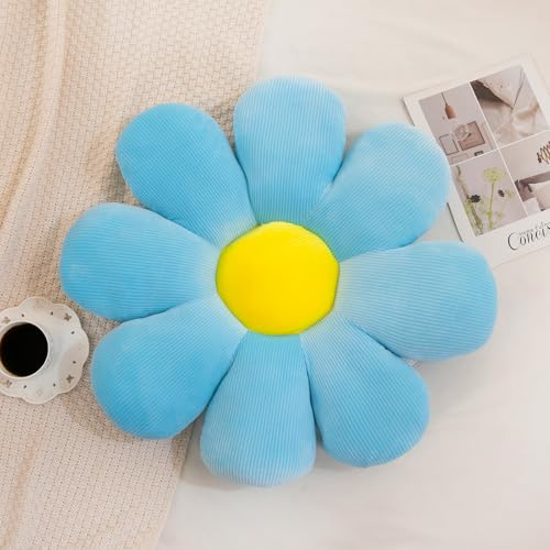 Menoeceus Flower Pillow Flower Shaped Throw Pillow Cute Floor Seating Cushion Decorative Cushions Seat for Bedroom Sofa Chair (Blue, 40cm)