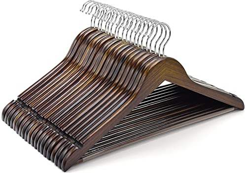 Amber Home 10 Stück 44,5cm Retro Kleiderbügel aus Holz mit Stange und Nut, Antik Braun Aufhänger für T-Shirt Hemd Anzug Mantel Kleid Hochzeit Trägertop