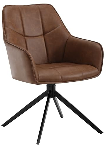 WOLTU Chaise de Salle à Manger Pivotante, Chaise de Cuisine Pivotante avec Pieds en Métal Noir, Fauteuil Rembourré avec Dossier, Similicuir Vintage, Marron Clair, EZS10hbr-1