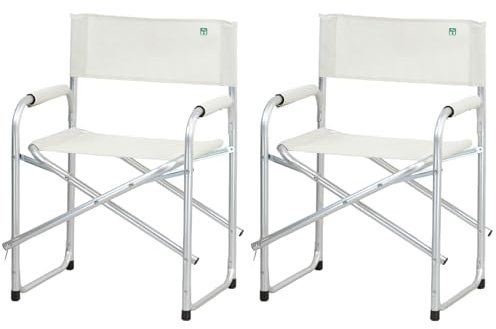 Totò Piccinni Sedia Regista CAMPING BAIA pieghevole in alluminio e textilene resistente robusta leggera con braccioli imbottiti (Beige Set 2 Pezzi)