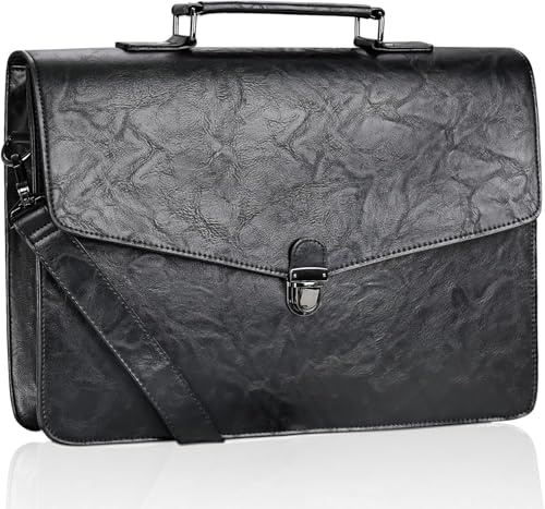 Estarer Mens PU Leather Briefcase Large Laptop Satchel Messenger Shoulder Bag for Work Business Office - Christmas Gifts For Him 15.6 Inch Black-2