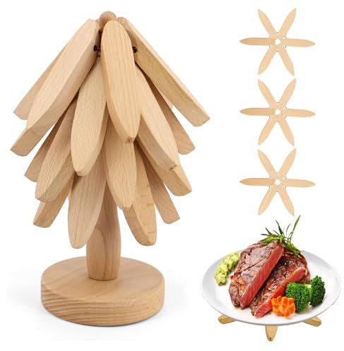 Afenau Tree Shape Trivet Set, 3 Pcs Wooden Trivets for Hot Dishes, Wooden Trivets Coasters, wooden tree coasters, Tree Trivet Coasters for Hot Pots, Bowls, Cups, Home Table Decoration (Wood Color)